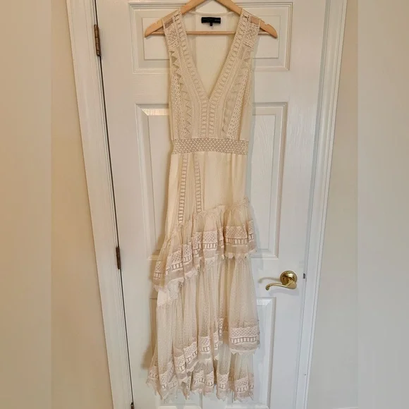 House of Harlow 1960 x Revolve Lace Asymmetrical Ruffle Midi Dress Small - Picture 3 of 6